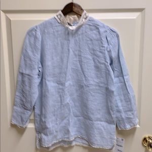 Zara light blue linen and lace blouse